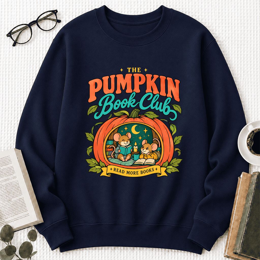 The Pumpkin Book Club Printed Sweatshirt | Halloween Book Lover Gift Navy