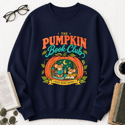 The Pumpkin Book Club Printed Sweatshirt | Halloween Book Lover Gift Navy
