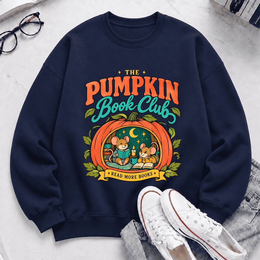 The Pumpkin Book Club Printed Sweatshirt | Halloween Book Lover Gift Navy