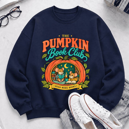 The Pumpkin Book Club Printed Sweatshirt | Halloween Book Lover Gift Navy
