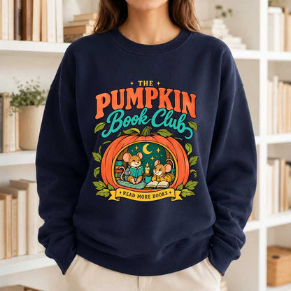 The Pumpkin Book Club Printed Sweatshirt | Halloween Book Lover Gift Navy