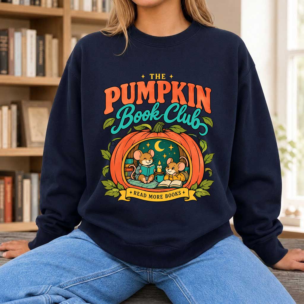 The Pumpkin Book Club Printed Sweatshirt | Halloween Book Lover Gift Navy