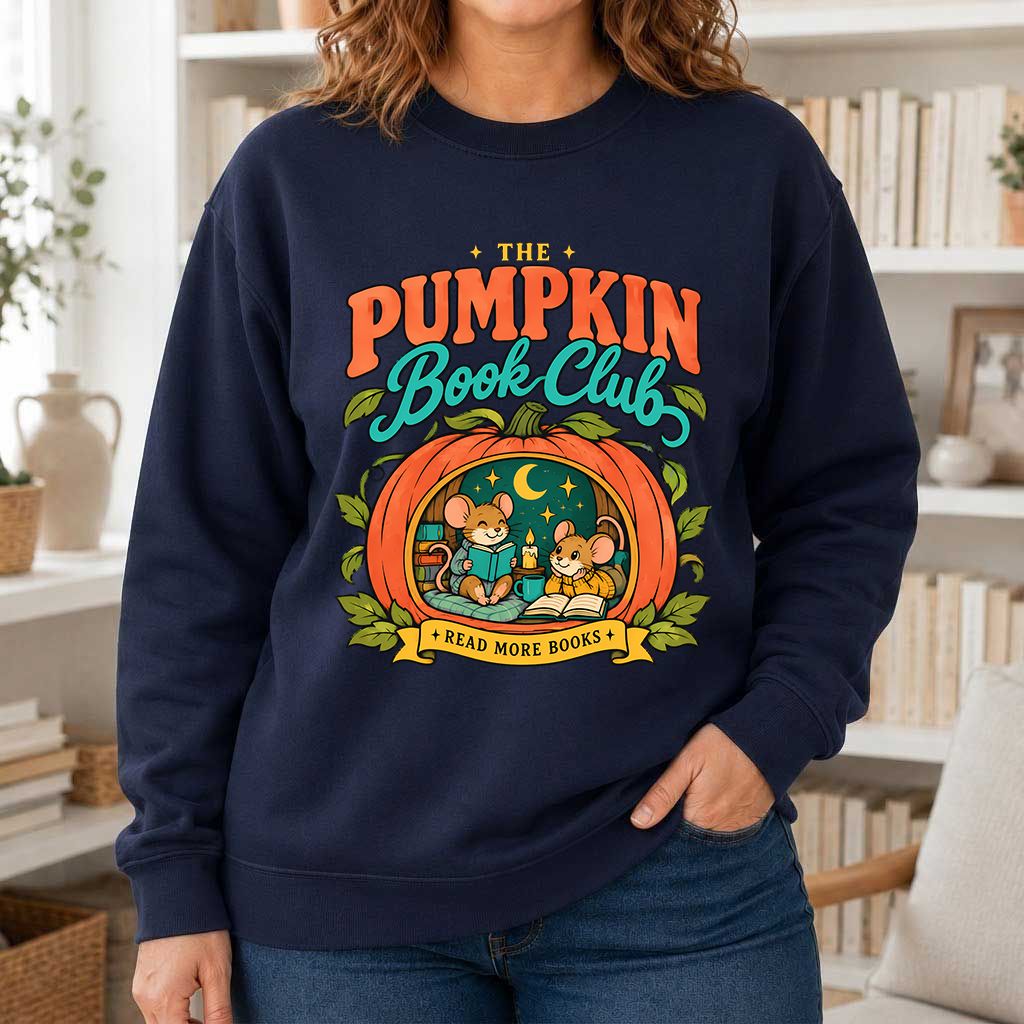 The Pumpkin Book Club Printed Sweatshirt | Halloween Book Lover Gift Navy