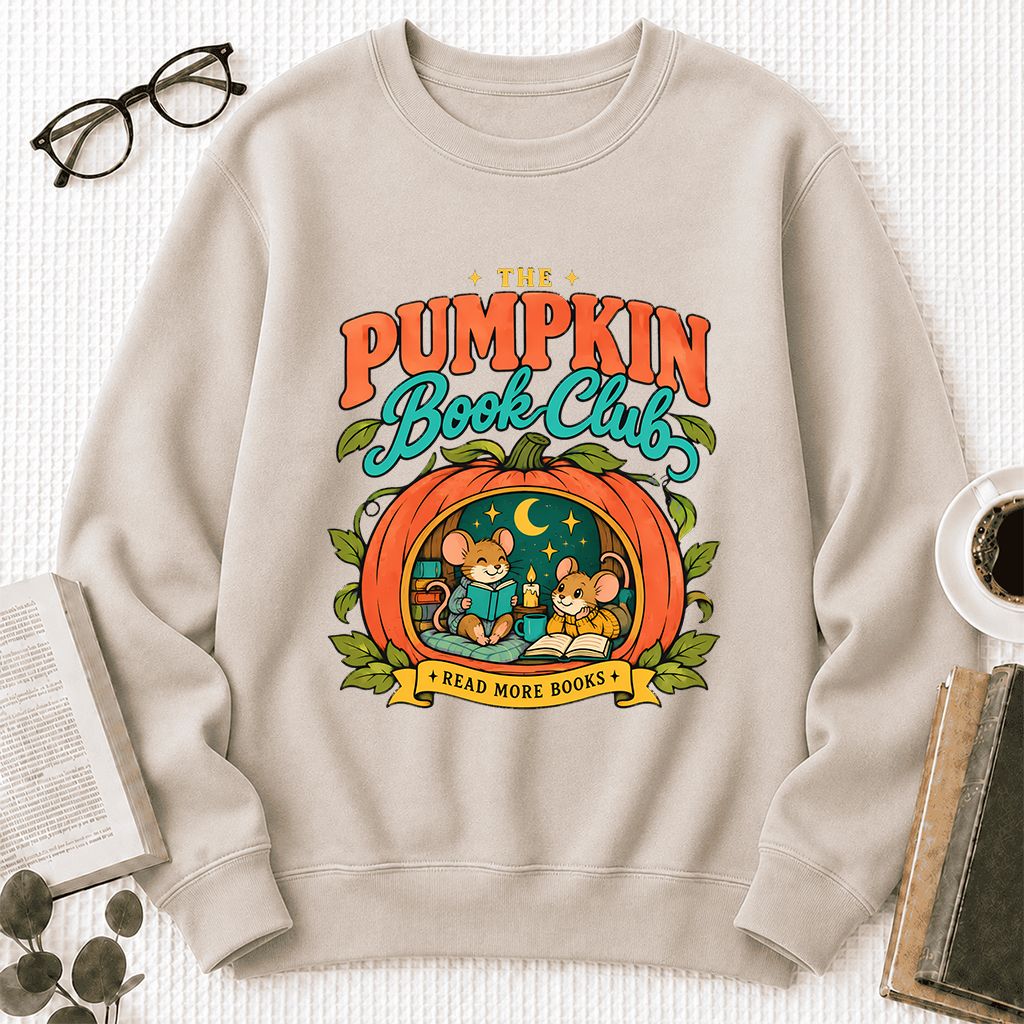 The Pumpkin Book Club Printed Sweatshirt | Halloween Book Lover Gift Sand