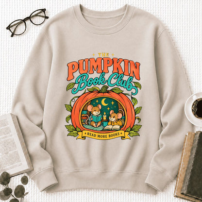 The Pumpkin Book Club Printed Sweatshirt | Halloween Book Lover Gift Sand