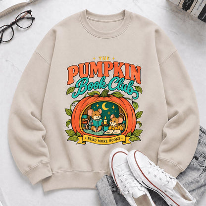 The Pumpkin Book Club Printed Sweatshirt | Halloween Book Lover Gift Sand