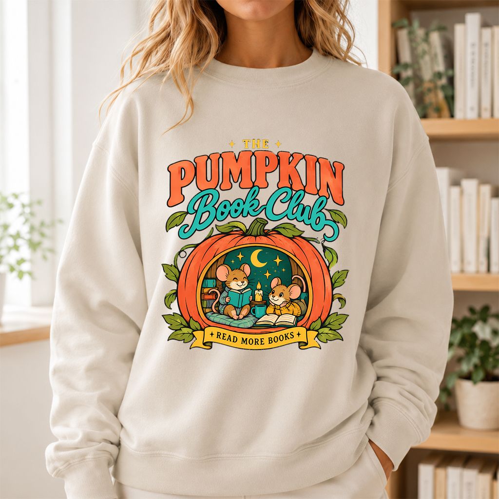 The Pumpkin Book Club Printed Sweatshirt | Halloween Book Lover Gift Sand