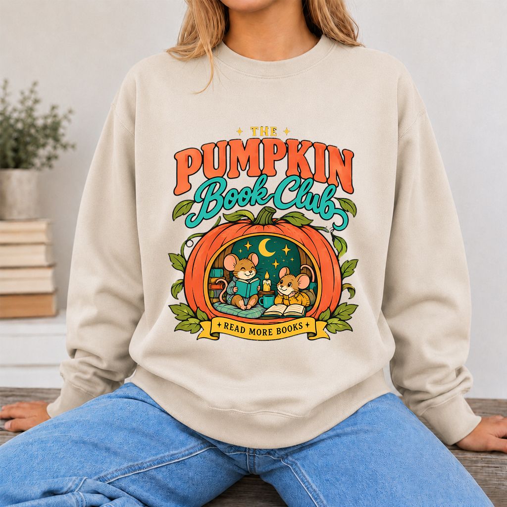 The Pumpkin Book Club Printed Sweatshirt | Halloween Book Lover Gift Sand