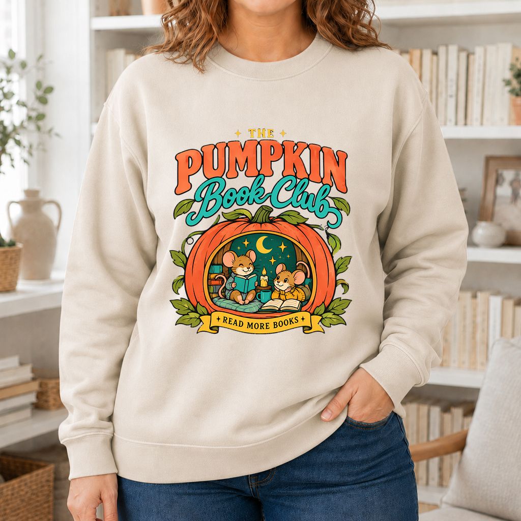 The Pumpkin Book Club Printed Sweatshirt | Halloween Book Lover Gift Sand