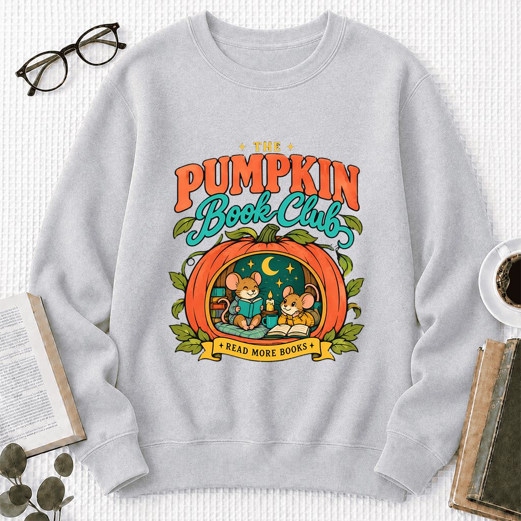 The Pumpkin Book Club Printed Sweatshirt | Halloween Book Lover Gift Sport Grey