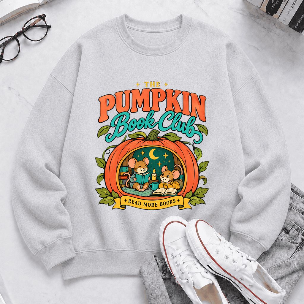 The Pumpkin Book Club Printed Sweatshirt | Halloween Book Lover Gift Sport Grey
