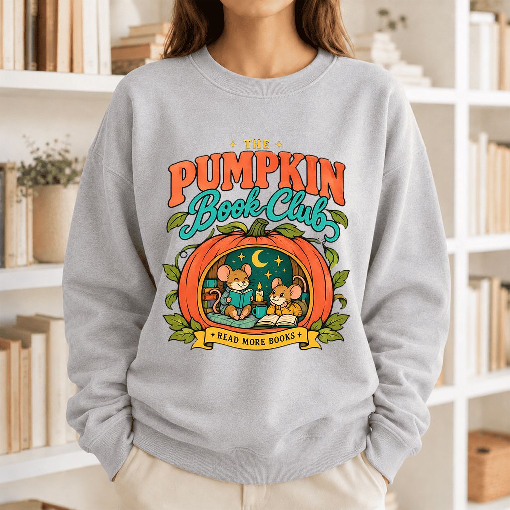 The Pumpkin Book Club Printed Sweatshirt | Halloween Book Lover Gift Sport Grey