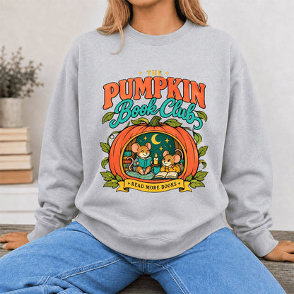 The Pumpkin Book Club Printed Sweatshirt | Halloween Book Lover Gift Sport Grey