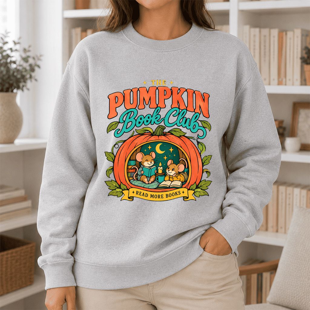 The Pumpkin Book Club Printed Sweatshirt | Halloween Book Lover Gift Sport Grey