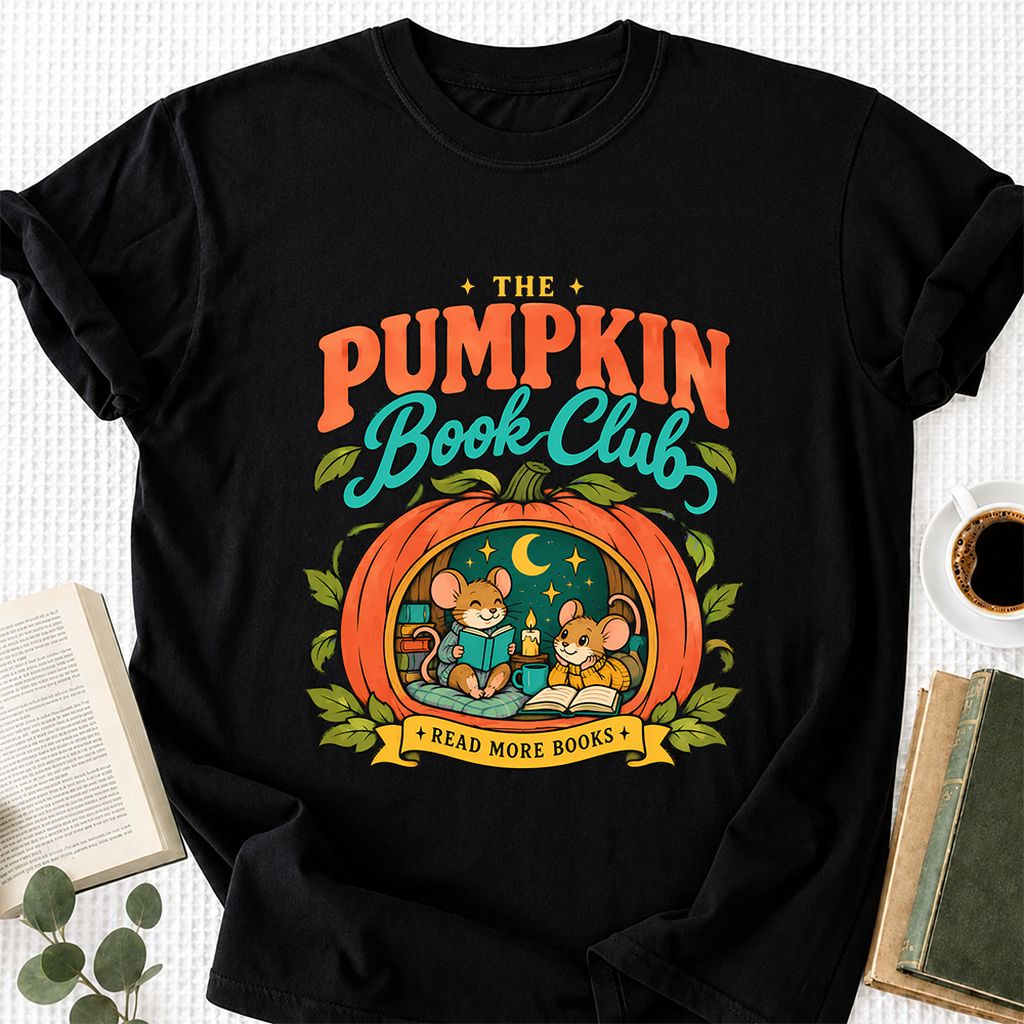 The Pumpkin Book Club Printed T-Shirt | Halloween Book Lover Gift Black