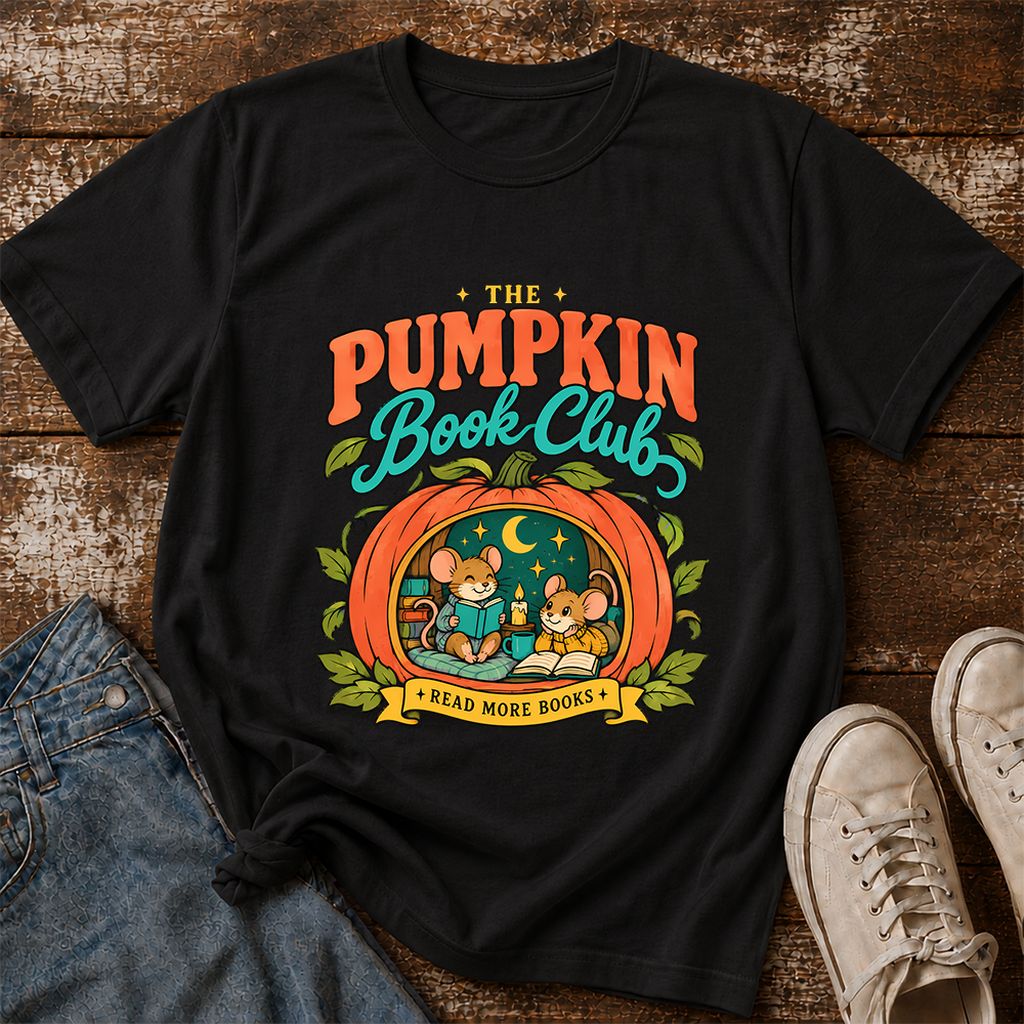 The Pumpkin Book Club Printed T-Shirt | Halloween Book Lover Gift Black