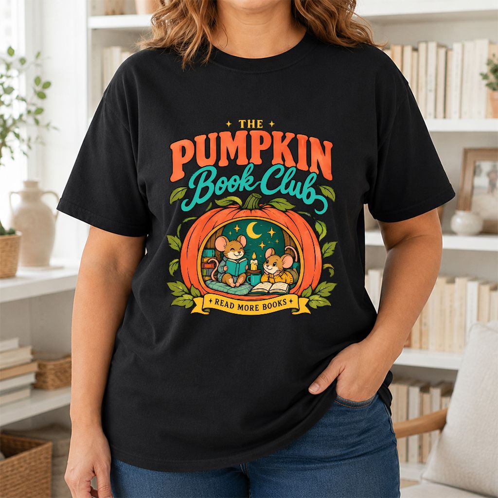 The Pumpkin Book Club Printed T-Shirt | Halloween Book Lover Gift Black