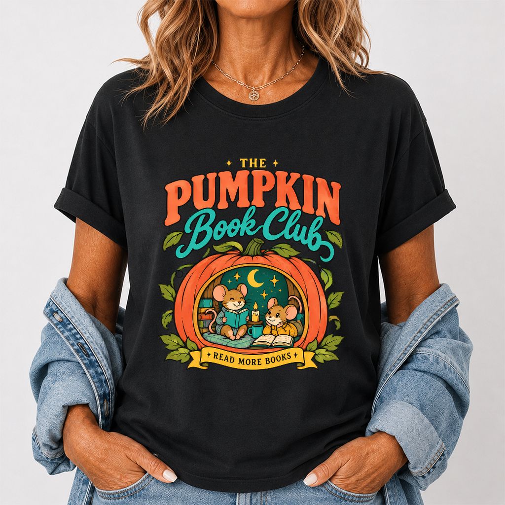 The Pumpkin Book Club Printed T-Shirt | Halloween Book Lover Gift Black
