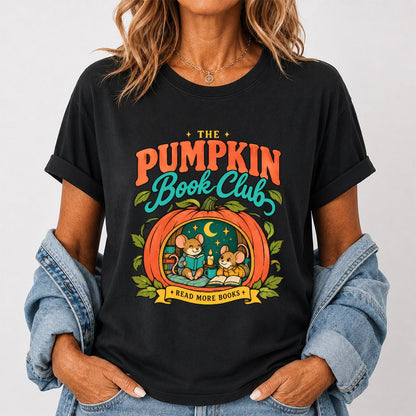 The Pumpkin Book Club Printed T-Shirt | Halloween Book Lover Gift Black