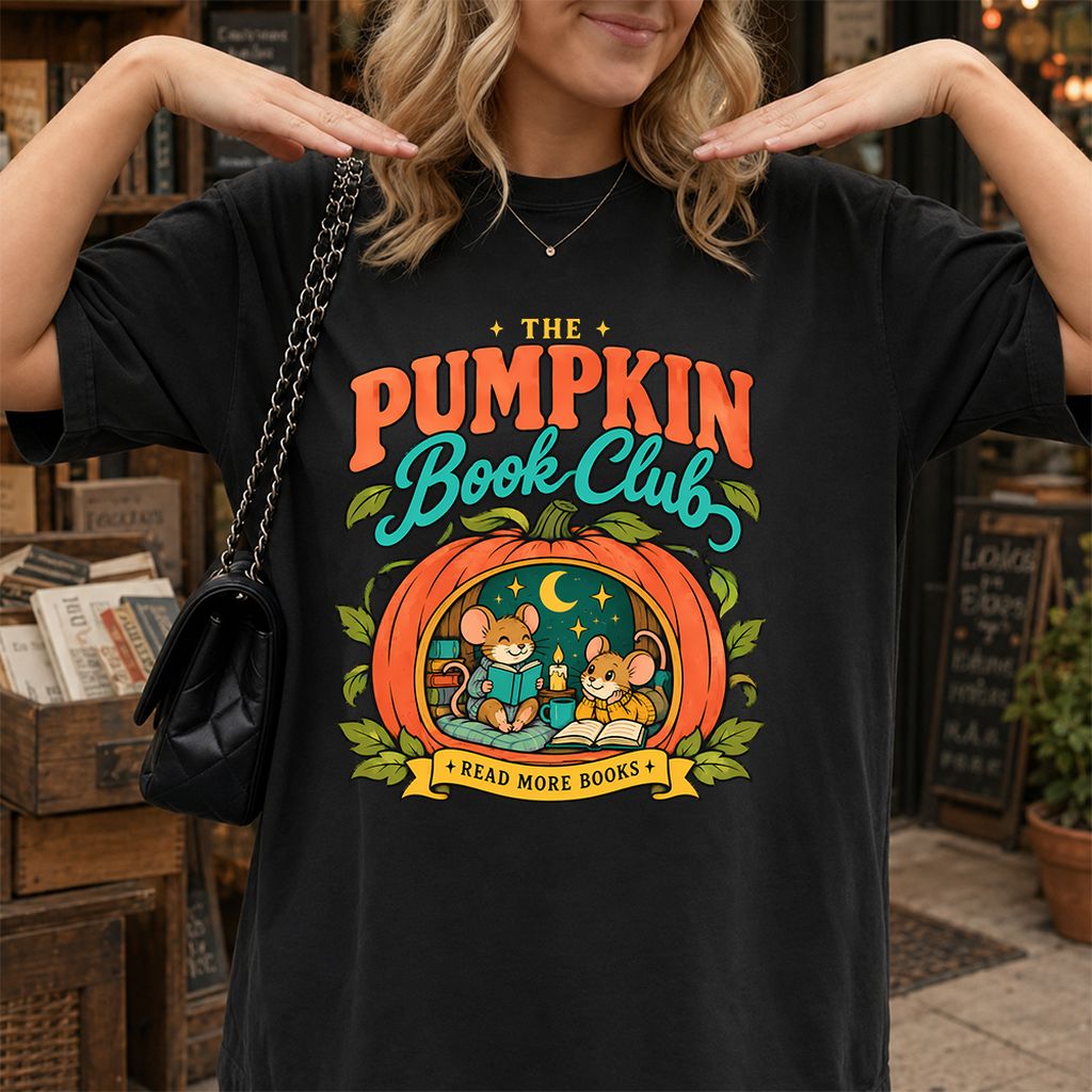 The Pumpkin Book Club Printed T-Shirt | Halloween Book Lover Gift Black