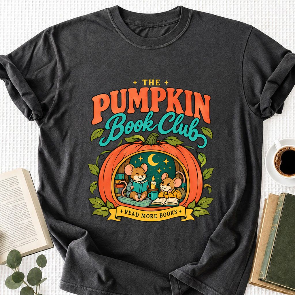 The Pumpkin Book Club Printed T-Shirt | Halloween Book Lover Gift Dark Heather