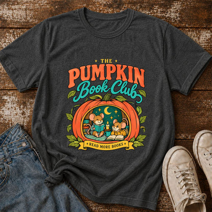 The Pumpkin Book Club Printed T-Shirt | Halloween Book Lover Gift Dark Heather