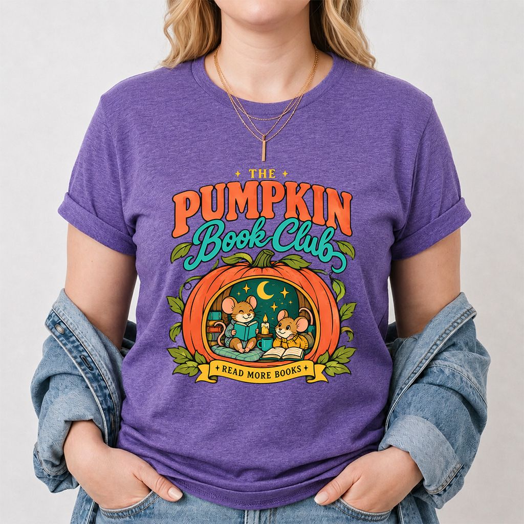 The Pumpkin Book Club Printed T-Shirt | Halloween Book Lover Gift Heather Purple