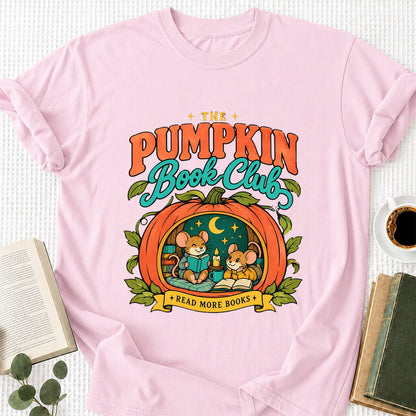 The Pumpkin Book Club Printed T-Shirt | Halloween Book Lover Gift Light Pink
