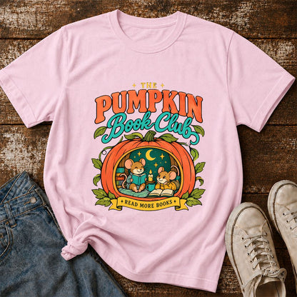 The Pumpkin Book Club Printed T-Shirt | Halloween Book Lover Gift Light Pink