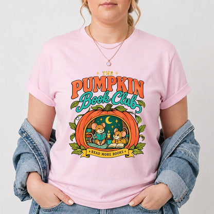 The Pumpkin Book Club Printed T-Shirt | Halloween Book Lover Gift Light Pink