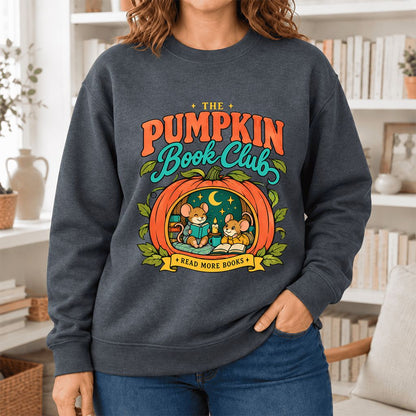 The Pumpkin Book Club Softstyle Sweatshirt | Halloween Reader Gift Dark Heather