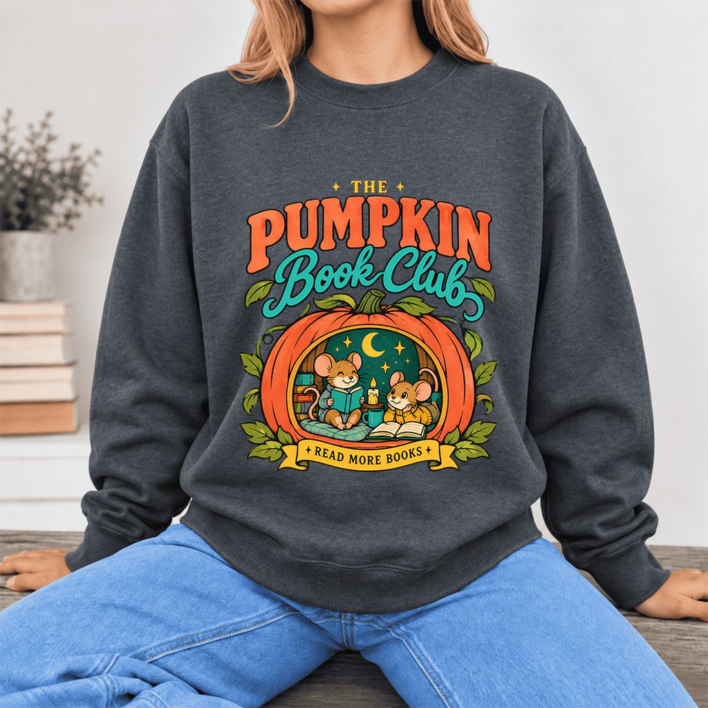The Pumpkin Book Club Softstyle Sweatshirt | Halloween Reader Gift Dark Heather