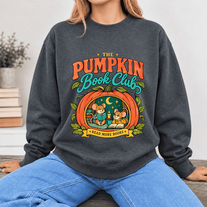 The Pumpkin Book Club Softstyle Sweatshirt | Halloween Reader Gift Dark Heather