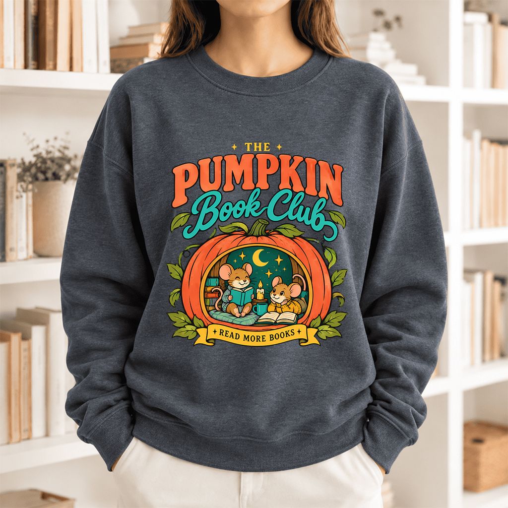 The Pumpkin Book Club Softstyle Sweatshirt | Halloween Reader Gift Dark Heather