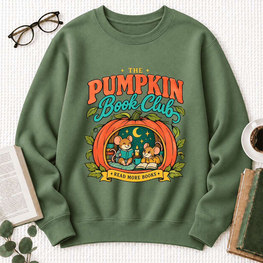 The Pumpkin Book Club Softstyle Sweatshirt | Halloween Reader Gift Military Green
