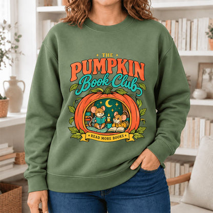 The Pumpkin Book Club Softstyle Sweatshirt | Halloween Reader Gift Military Green
