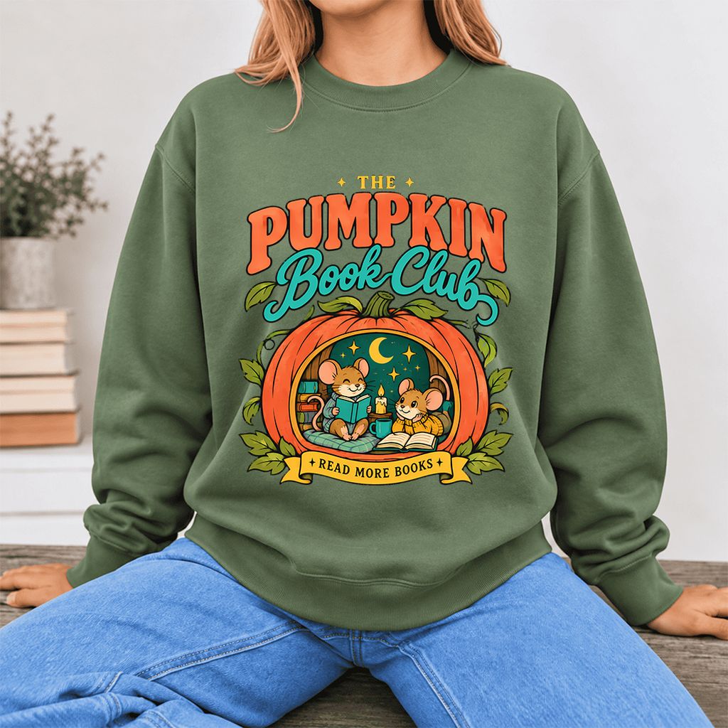 The Pumpkin Book Club Softstyle Sweatshirt | Halloween Reader Gift Military Green