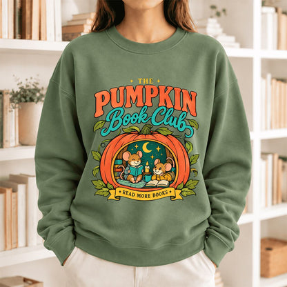 The Pumpkin Book Club Softstyle Sweatshirt | Halloween Reader Gift Military Green