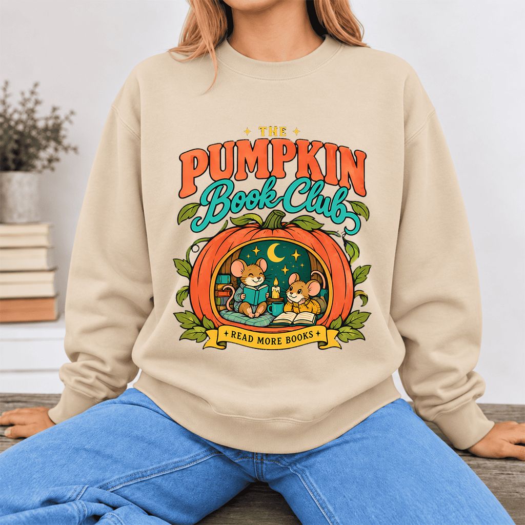 The Pumpkin Book Club Softstyle Sweatshirt | Halloween Reader Gift Sand