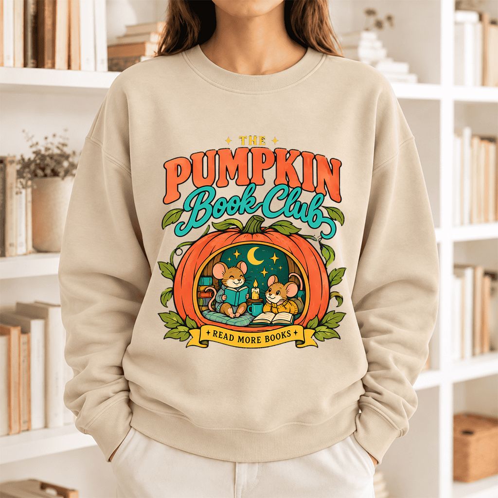 The Pumpkin Book Club Softstyle Sweatshirt | Halloween Reader Gift Sand