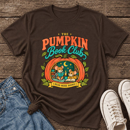 The Pumpkin Book Club Ultra-Soft Cotton T-Shirt | Halloween Book Lover Gift Brown
