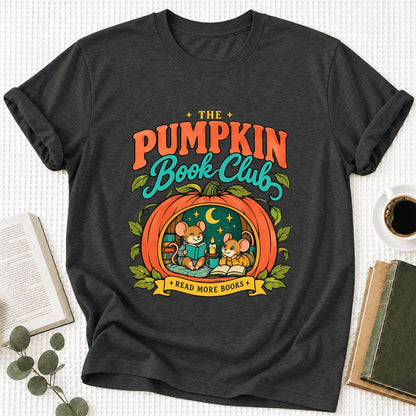 The Pumpkin Book Club Ultra-Soft Cotton T-Shirt | Halloween Book Lover Gift Dark Grey Heather