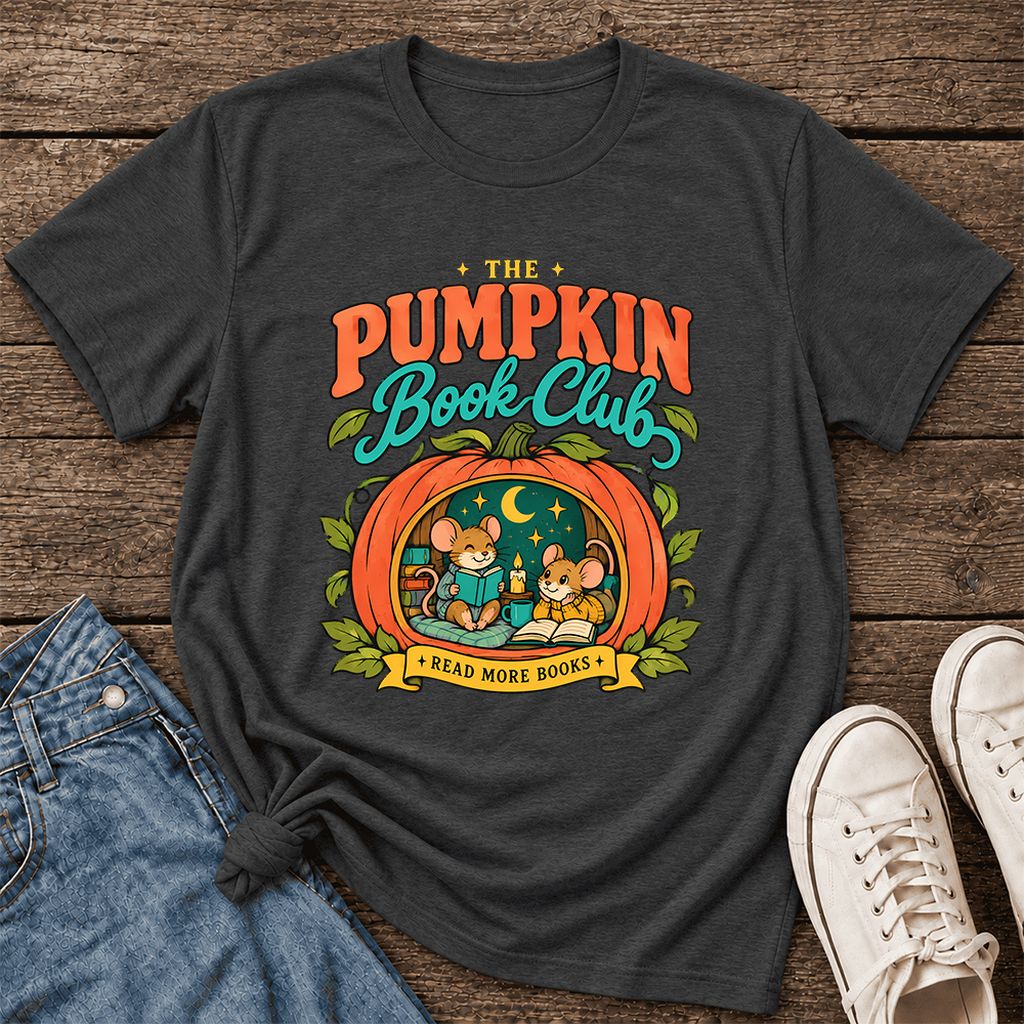 The Pumpkin Book Club Ultra-Soft Cotton T-Shirt | Halloween Book Lover Gift Dark Grey Heather