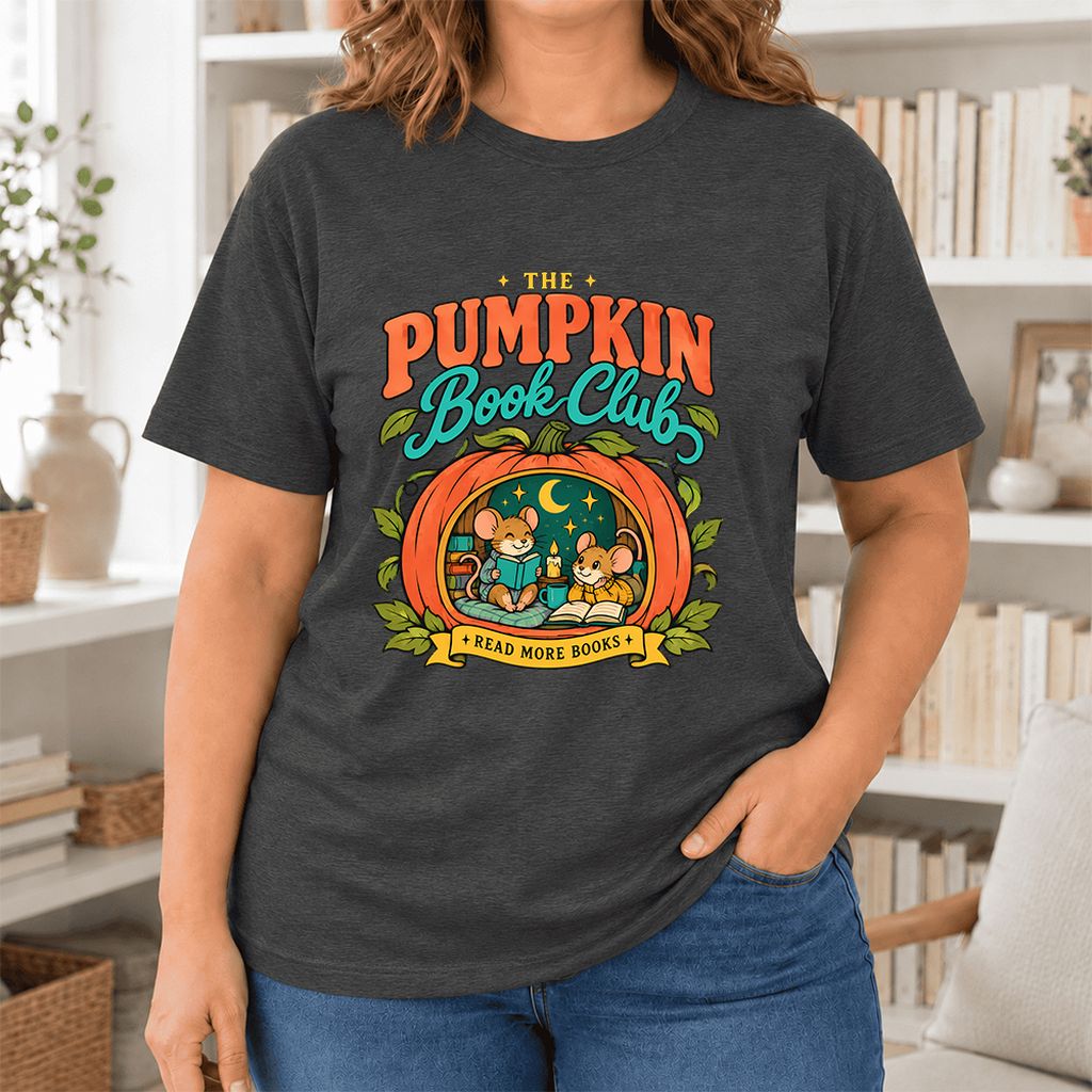 The Pumpkin Book Club Ultra-Soft Cotton T-Shirt | Halloween Book Lover Gift Dark Grey Heather