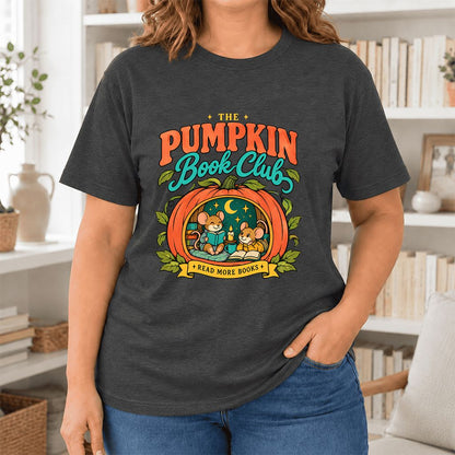 The Pumpkin Book Club Ultra-Soft Cotton T-Shirt | Halloween Book Lover Gift Dark Grey Heather