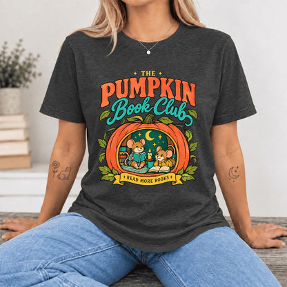 The Pumpkin Book Club Ultra-Soft Cotton T-Shirt | Halloween Book Lover Gift Dark Grey Heather