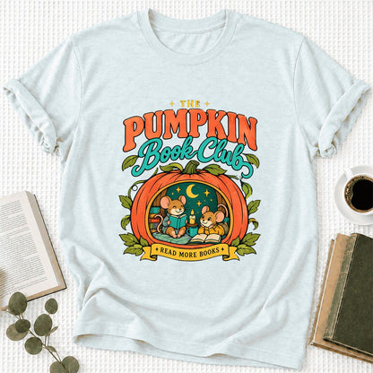 The Pumpkin Book Club Ultra-Soft Cotton T-Shirt | Halloween Book Lover Gift Heather Ice Blue