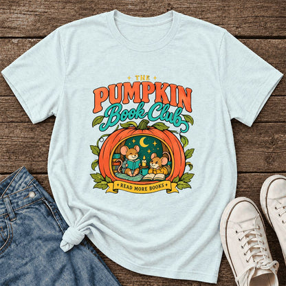The Pumpkin Book Club Ultra-Soft Cotton T-Shirt | Halloween Book Lover Gift Heather Ice Blue