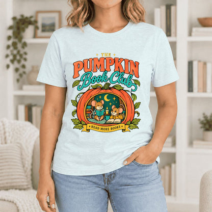 The Pumpkin Book Club Ultra-Soft Cotton T-Shirt | Halloween Book Lover Gift Heather Ice Blue