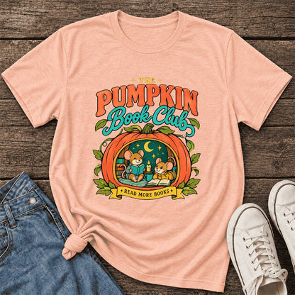 The Pumpkin Book Club Ultra-Soft Cotton T-Shirt | Halloween Book Lover Gift Heather Peach